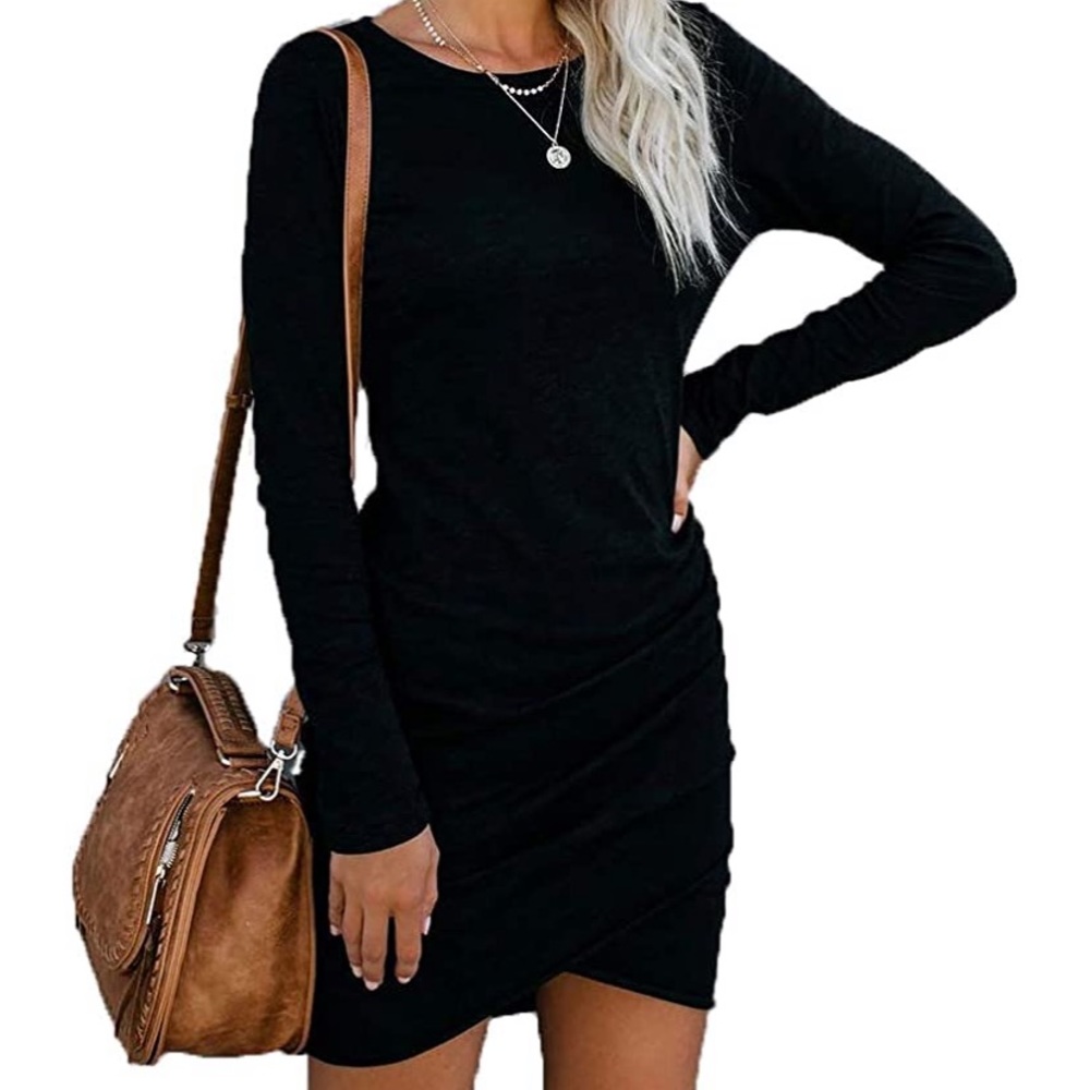 Long Sleeved Ruched Bodycon Dress